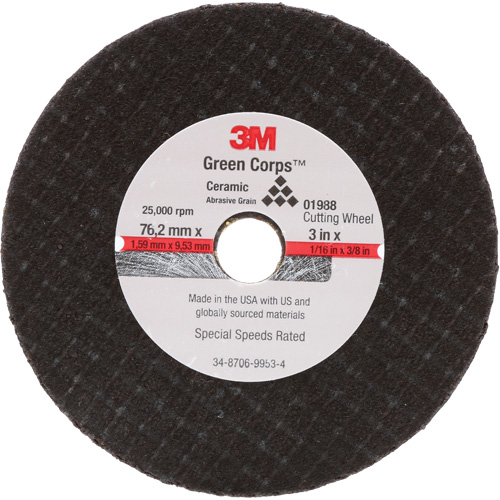 General-Purpose Cut-Off Wheel, 3" x 1/16", 3/8" Arbor, Type 27, Aluminum Oxide, 25000 RPM Les Fournitures Industrielles Méga