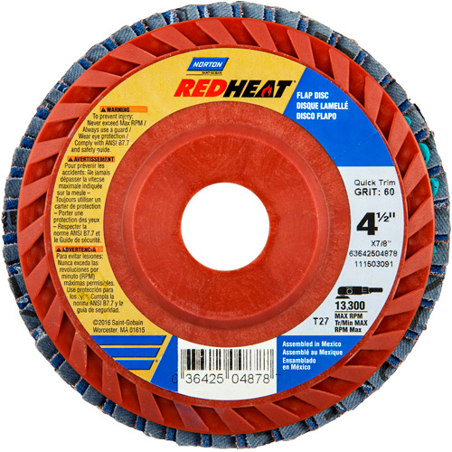 Red Heat&reg; Plastic Flat Flap Discs, 4-1/2" x 7/8", Type 27, 40 Grit, Ceramic Alumina Les Fournitures Industrielles Méga