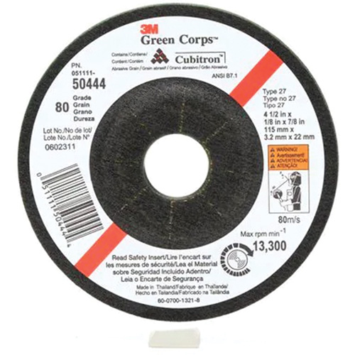 Green Corps Flexible Grinding Wheel, 4-1/2" x 1/8", 7/8" Arbor, Ceramic, Type 27 Les Fournitures Industrielles Méga