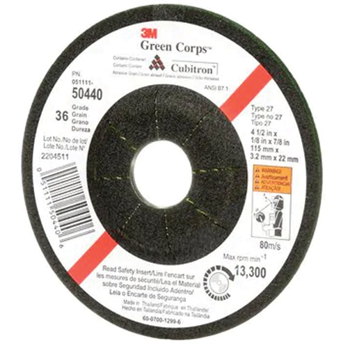 Green Corps Flexible Grinding Wheel, 4-1/2" x 1/8", 7/8" Arbor, Ceramic, Type 27 Les Fournitures Industrielles Méga