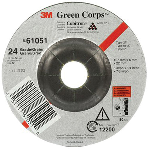Green Corps Flexible Grinding Wheel, 5" x 1/4", 7/8" Arbor, Ceramic, Type 1 Les Fournitures Industrielles Méga