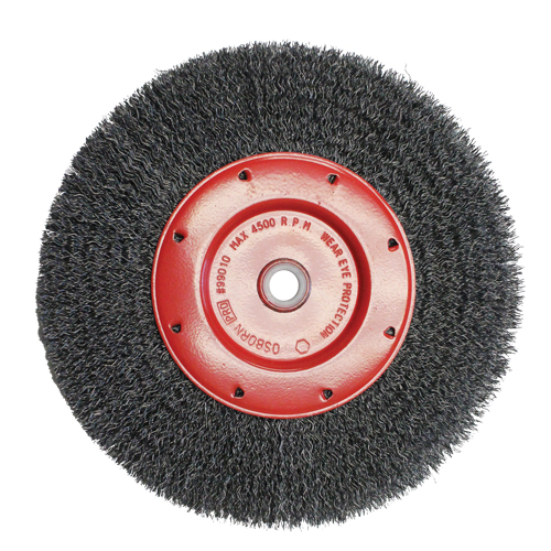 Brosses &eacute;conomiques &agrave; fils cr&ecirc;p&eacute;s - Face &eacute;troite, 8" dia., Fils 0.014, Arbre 2" Les Fournitures Industrielles Méga