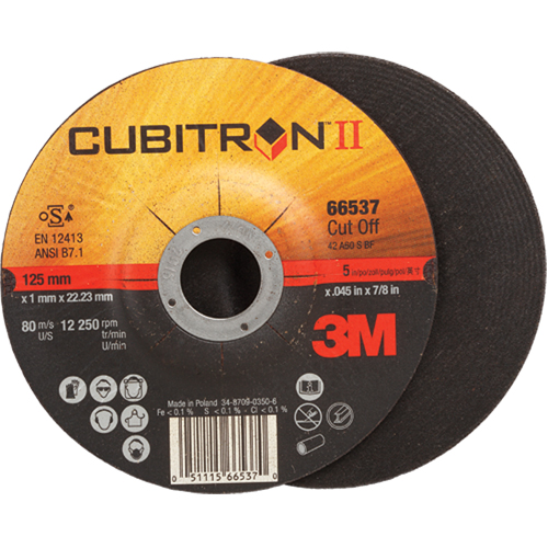 Meules &agrave; tronçonner Cubitron II, 5" x 0,045", Arbre de 7/8", Type 27, C&eacute;ramique, 12250 Tr/min Les Fournitures Industrielles Méga