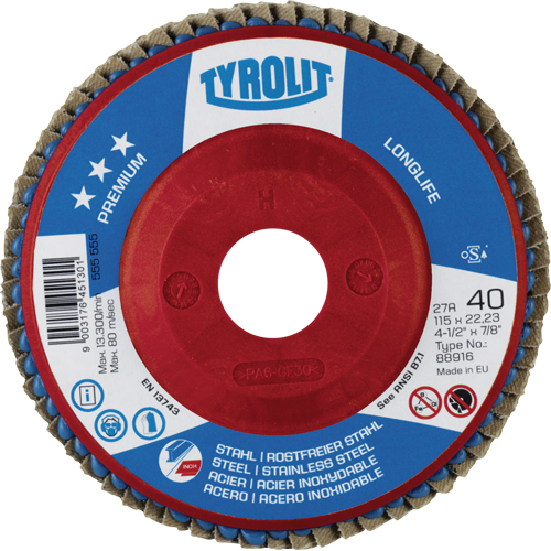 Long Life Flap Disc, 4-1/2" x 7/8", Type 27, 40 Grit, Zirconium Les Fournitures Industrielles Méga