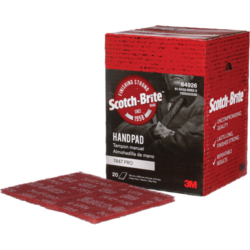 Tampons manuels Scotch-Brite 7447, Oxyde d'aluminium, 9" x 6", Grain Tr&egrave;s fin Les Fournitures Industrielles Méga
