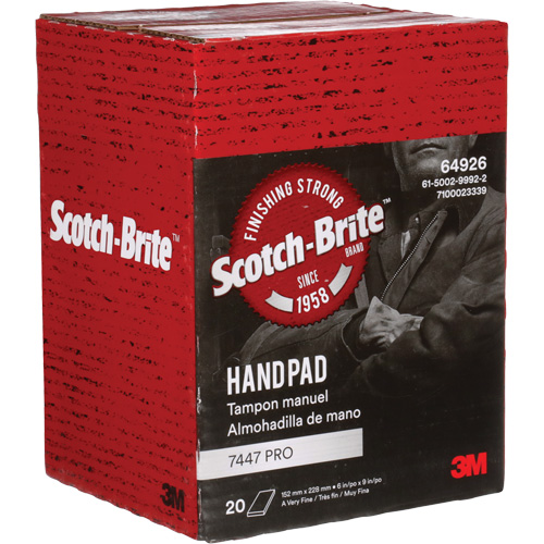 Tampons manuels Scotch-Brite 7447, Oxyde d'aluminium, 9" x 6", Grain Tr&egrave;s fin Les Fournitures Industrielles Méga