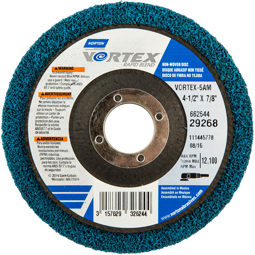 Vortex Non-Woven Disc, 4-1/2" Dia. x 1/2" W, 7/8" Arbor, Aluminum Oxide Les Fournitures Industrielles Méga