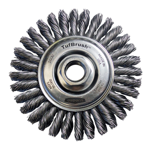 TufBrush Knot Wire Wheel Brush, 4" Dia., 0.02" Fill, 5/8"-11 Arbor, Steel Les Fournitures Industrielles Méga