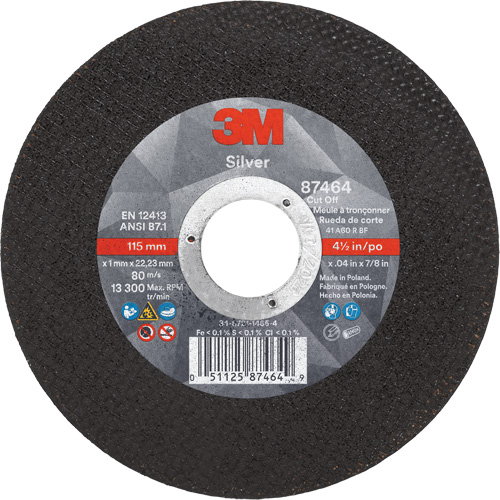 Meule &agrave; tronçonner Silver, 4-1/2" x 0,04", Arbre de 7/8", Type 1, C&eacute;ramique, 13 300 Tr/min Les Fournitures Industrielles Méga