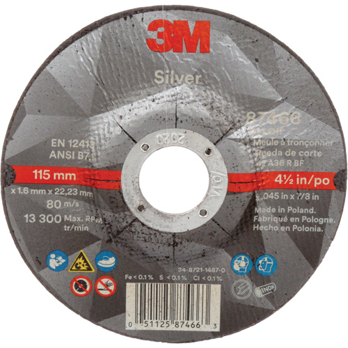 Meule &agrave; tronçonner Silver, 4-1/2" x 0,045", Arbre de 7/8", Type 27, C&eacute;ramique, 13 300 Tr/min Les Fournitures Industrielles Méga