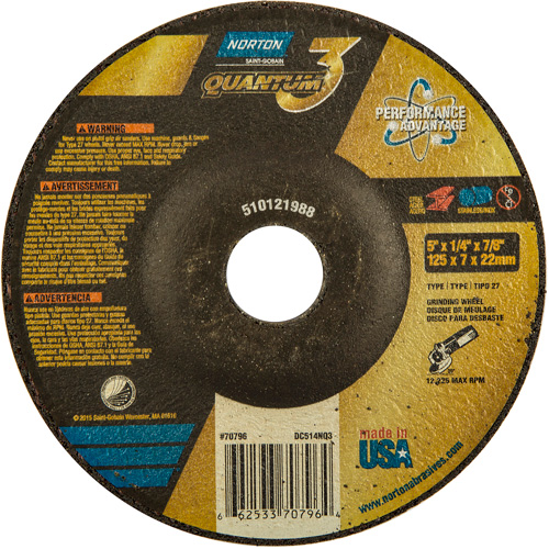 Quantum3 Grinding Wheel, 5" x 1/4", 7/8" Arbor, Ceramic, Type 27 Les Fournitures Industrielles Méga