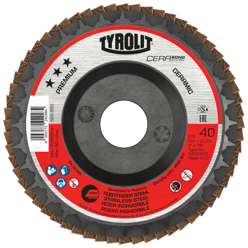 Cerabond Flap Disc, 5" x 7/8", Type 27, 40 Grit, Ceramic Les Fournitures Industrielles Méga