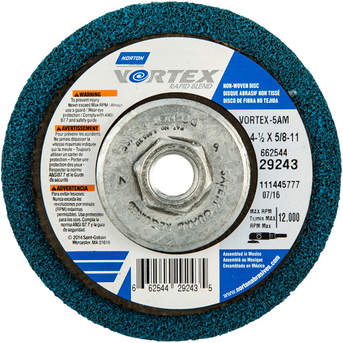 Vortex Rapid Blend Non-Woven Depressed Center Abrasive Disc, 4-1/2" Dia., 100-120 Grit, Aluminum Oxide Les Fournitures Industrielles Méga