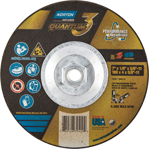 Quantum3 Grinding & Cutting Wheel, 7" x 1/8", 5/8"-11 Arbor, Type 27, 24 Grit, Ceramic Alumina Les Fournitures Industrielles Méga