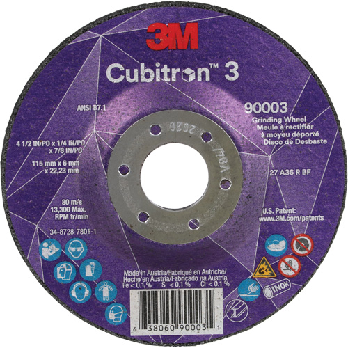 Cubitron 3 meule a moyeu d&eacute;port&eacute;, 4-1/2" x 1/4", Arbre 7/8", C&eacute;ramique, Type T27 Les Fournitures Industrielles Méga