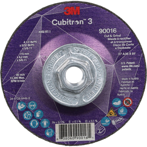 Meule &agrave; couper & tronçonner Cubitron 3, 4-1/2" x 5/32", Arbre de 5/8"-11, Type T27, Grain de 36+, C&eacute;ramique Les Fournitures Industrielles Méga