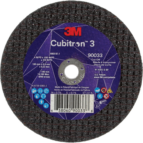 Cubitron 3 Cut-Off Wheel, 4" x 0.035", 3/8" Arbor, Type T1, Ceramic, 21000 RPM Les Fournitures Industrielles Méga