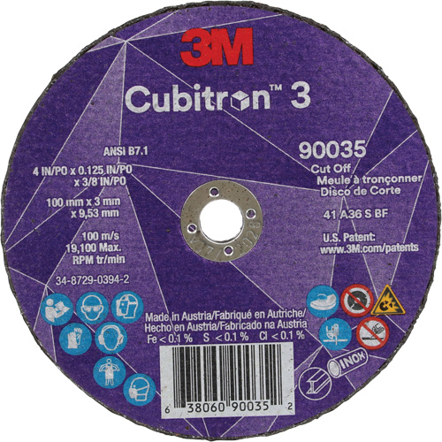Cubitron 3 Cut-Off Wheel, 4" x 1/8", 3/8" Arbor, Type T1, Ceramic, 21000 RPM Les Fournitures Industrielles Méga