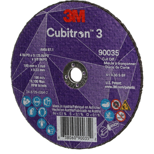 Cubitron 3 Cut-Off Wheel, 4" x 1/8", 3/8" Arbor, Type T1, Ceramic, 21000 RPM Les Fournitures Industrielles Méga