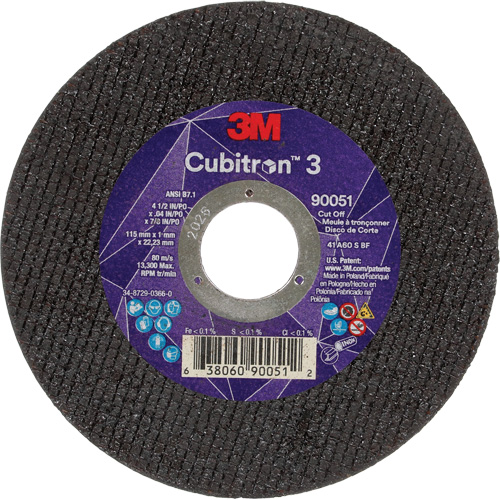 Cubitron 3 Cut-Off Wheel, 4-1/2" x 0.04", 7/8" Arbor, Type T1, Ceramic, 13300 RPM Les Fournitures Industrielles Méga