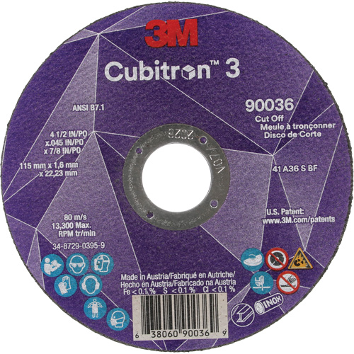 Meule &agrave; tronçonner Cubitron 3, 4-1/2" x 0,045", Arbre de 7/8", Type T1, C&eacute;ramique, 13 300 Tr/min Les Fournitures Industrielles Méga