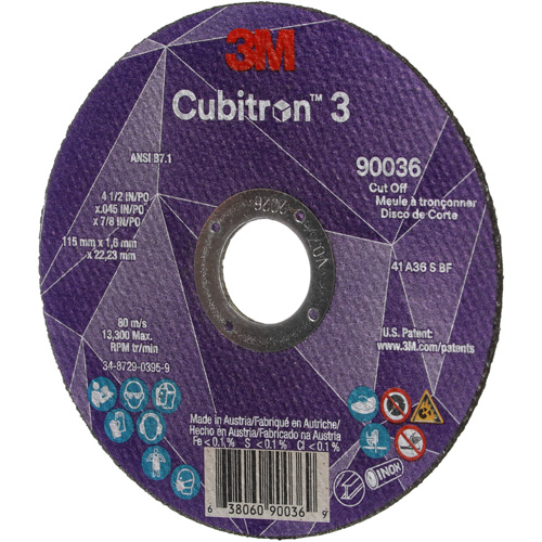 Meule &agrave; tronçonner Cubitron 3, 4-1/2" x 0,045", Arbre de 7/8", Type T1, C&eacute;ramique, 13 300 Tr/min Les Fournitures Industrielles Méga