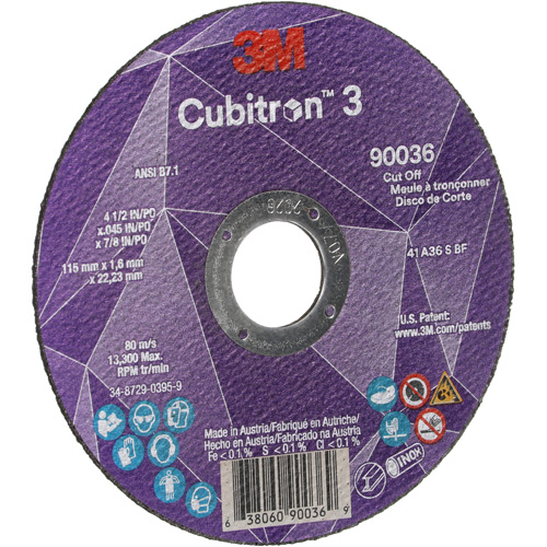 Meule &agrave; tronçonner Cubitron 3, 4-1/2" x 0,045", Arbre de 7/8", Type T1, C&eacute;ramique, 13 300 Tr/min Les Fournitures Industrielles Méga