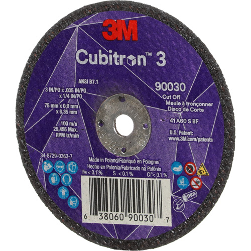 Cubitron 3 Cut-Off Wheel, 3" x 0.035", 1/4" Arbor, Type T1, Ceramic, 21000 RPM Les Fournitures Industrielles Méga