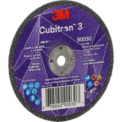 Cubitron 3 Cut-Off Wheel, 3" x 0.035", 1/4" Arbor, Type T1, Ceramic, 21000 RPM Les Fournitures Industrielles Méga