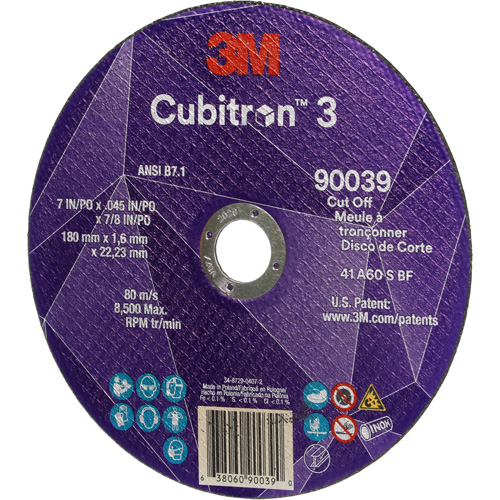 Cubitron 3 Cut-Off Wheel, 7" x 0.09", 7/8" Arbor, Type T27, Ceramic, 8500 RPM Les Fournitures Industrielles Méga