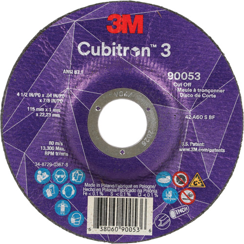 Cubitron 3 Cut-Off Wheel, 4-1/2" x 0.04", 7/8" Arbor, Type T27, Ceramic, 13300 RPM Les Fournitures Industrielles Méga