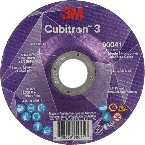 Cubitron 3 Cut-Off Wheel, 4-1/2" x 0.045", 7/8" Arbor, Type T27, Ceramic, 13300 RPM Les Fournitures Industrielles Méga