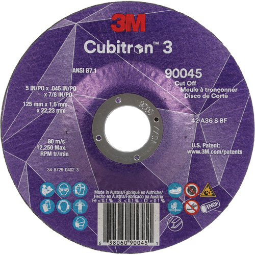 Cubitron 3 Cut-Off Wheel, 5" x 0.045", 7/8" Arbor, Type T27, Ceramic, 12250 RPM Les Fournitures Industrielles Méga