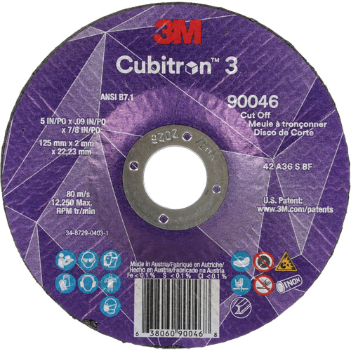 Cubitron 3 Cut-Off Wheel, 5" x 0.09", 7/8" Arbor, Type T27, Ceramic, 12250 RPM Les Fournitures Industrielles Méga