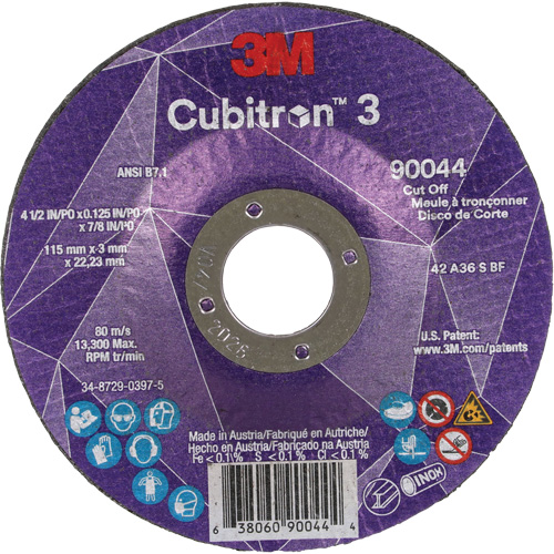 Cubitron 3 Cut-Off Wheel, 4-1/2" x 1/8", 7/8" Arbor, Type T27, Ceramic, 13300 RPM Les Fournitures Industrielles Méga