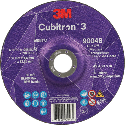 Meule &agrave; tronçonner Cubitron 3, 6" x 0,045", Arbre de 7/8", Type T27, C&eacute;ramique, 10 200 Tr/min Les Fournitures Industrielles Méga