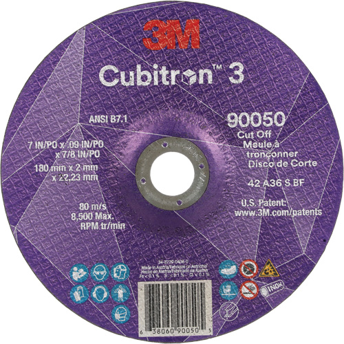 Meule &agrave; tronçonner Cubitron 3, 7" x 0,09", Arbre de 7/8", Type T27, C&eacute;ramique, 8500 Tr/min Les Fournitures Industrielles Méga