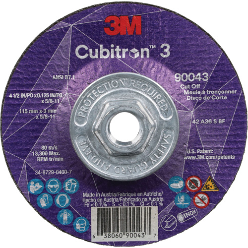 Cubitron 3 Cut-Off Wheel, 4-1/2" x 1/8", 5/8"-11 Arbor, Type T27, Ceramic, 13300 RPM Les Fournitures Industrielles Méga
