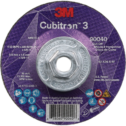 Cubitron 3 Cut-Off Wheel, 4-1/2" x 0.045", 5/8"-11 Arbor, Type T27, Ceramic, 13300 RPM Les Fournitures Industrielles Méga