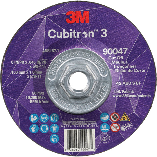 Cubitron 3 Cut-Off Wheel, 6" x 0.045", 5/8"-11 Arbor, Type T27, Ceramic, 10200 RPM Les Fournitures Industrielles Méga