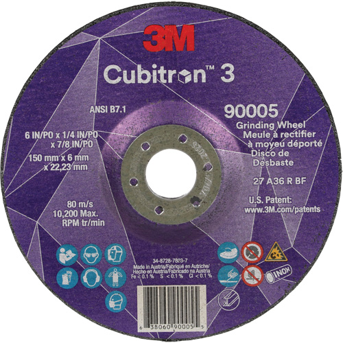 Cubitron 3 Depressed Centre Grinding Wheel, 6" x 1/4", 7/8" Arbor, Ceramic, Type T27 Les Fournitures Industrielles Méga