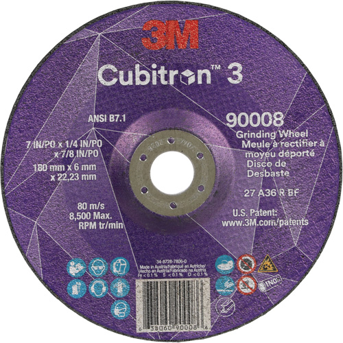 Meule a moyeu d&eacute;port&eacute; Cubitron 3, 7" x 1/4", Arbre 7/8", C&eacute;ramique, Type T27 Les Fournitures Industrielles Méga