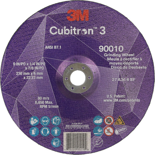 Meule a moyeu d&eacute;port&eacute; Cubitron 3, 9" x 1/4", Arbre 7/8", C&eacute;ramique, Type T27 Les Fournitures Industrielles Méga