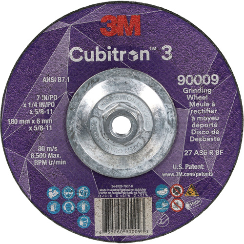 Meule a moyeu d&eacute;port&eacute; Cubitron 3, 7" x 1/4", Arbre 5/8"-11, C&eacute;ramique, Type T27 Les Fournitures Industrielles Méga