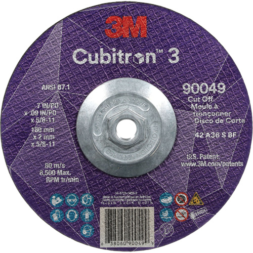 Meule &agrave; tronçonner Cubitron 3, 7" x 0,09", Arbre de 5/8"-11, Type T27, C&eacute;ramique, 8500 Tr/min Les Fournitures Industrielles Méga