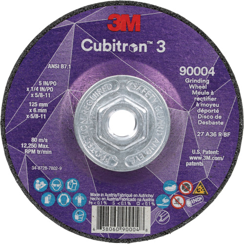 Cubitron 3 meule a moyeu d&eacute;port&eacute;, 5" x 0,25", Arbre 5/8"-11, C&eacute;ramique, Type T27 Les Fournitures Industrielles Méga