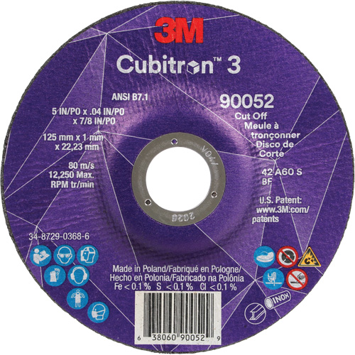 Meule &agrave; tronçonner Cubitron 3, 5" x 0,04", Arbre de 7/8", Type 27, C&eacute;ramique, 60 Tr/min Les Fournitures Industrielles Méga