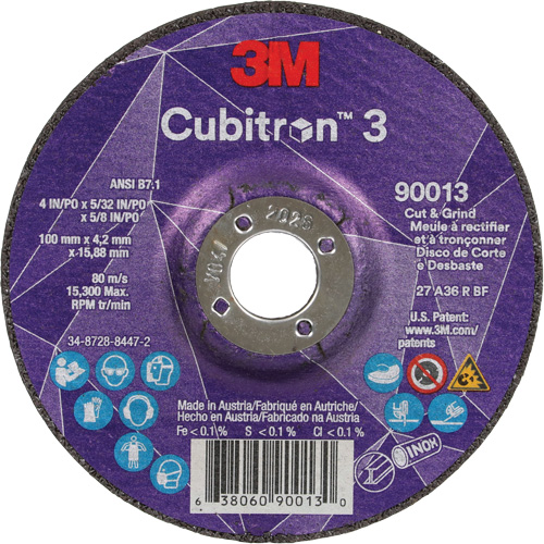 Meule &agrave; tronçonner Cubitron 3, 4" x 39/250", Arbre de 5/8", Type 27, Grain de 36, C&eacute;ramique Les Fournitures Industrielles Méga