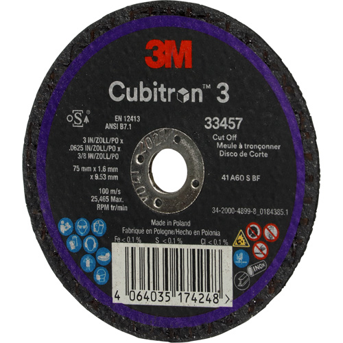 Meule &agrave; tronçonner Cubitron 3, 3" x 0,063", Arbre de 3/8", C&eacute;ramique Les Fournitures Industrielles Méga