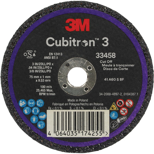 Meule &agrave; tronçonner Cubitron 3, 3" x 0,039", Arbre de 3/8", C&eacute;ramique Les Fournitures Industrielles Méga